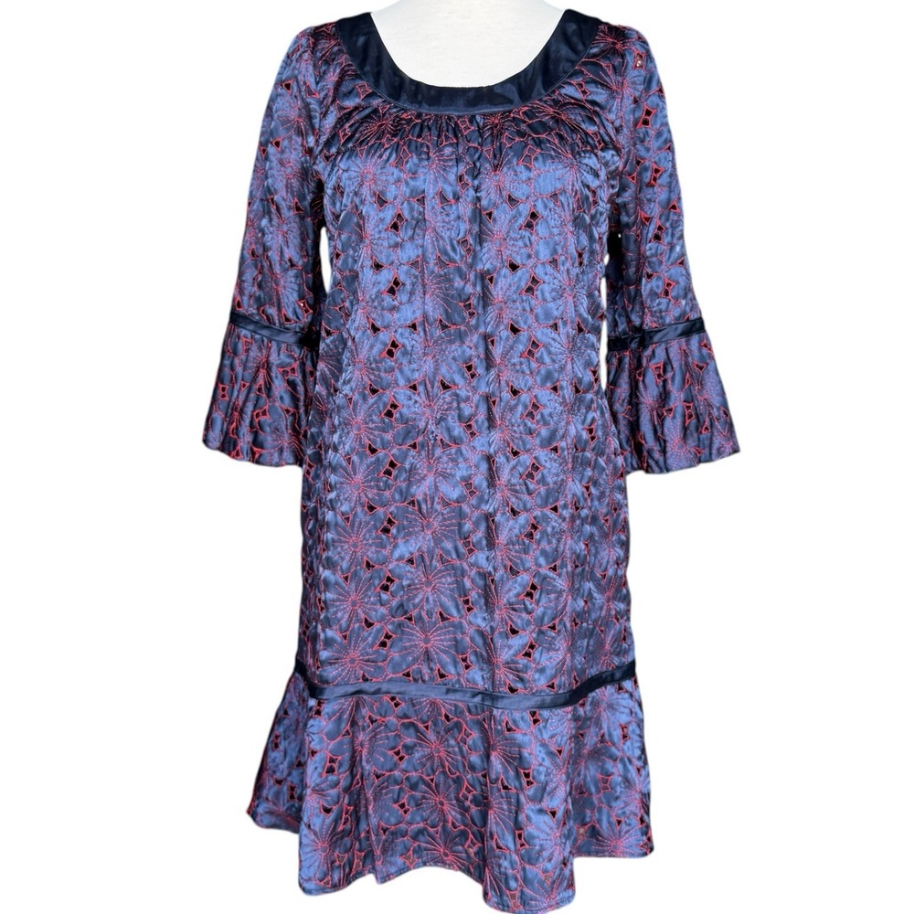 Vintage Betsey Johnson Blue And Red Floral Mini Sheath Dress Women's Size 6